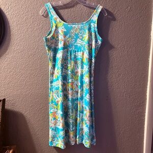 Columbia Sportswear Tropical Floral Midi Athletic Dress in Blue & Yellow